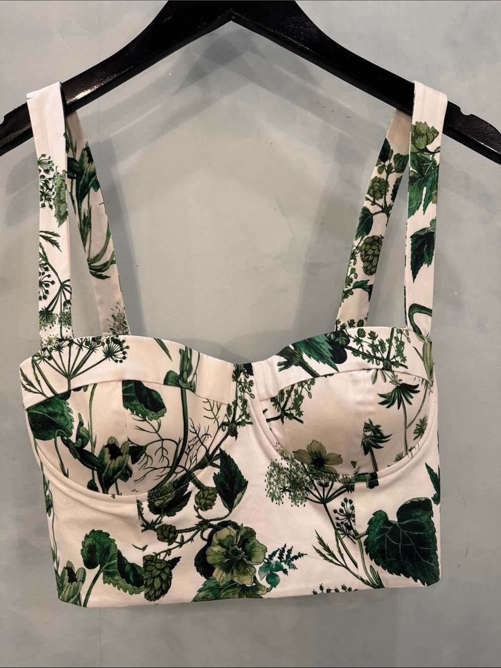 Cara Cara Claudine Crop Bustier with Green Botanical Print